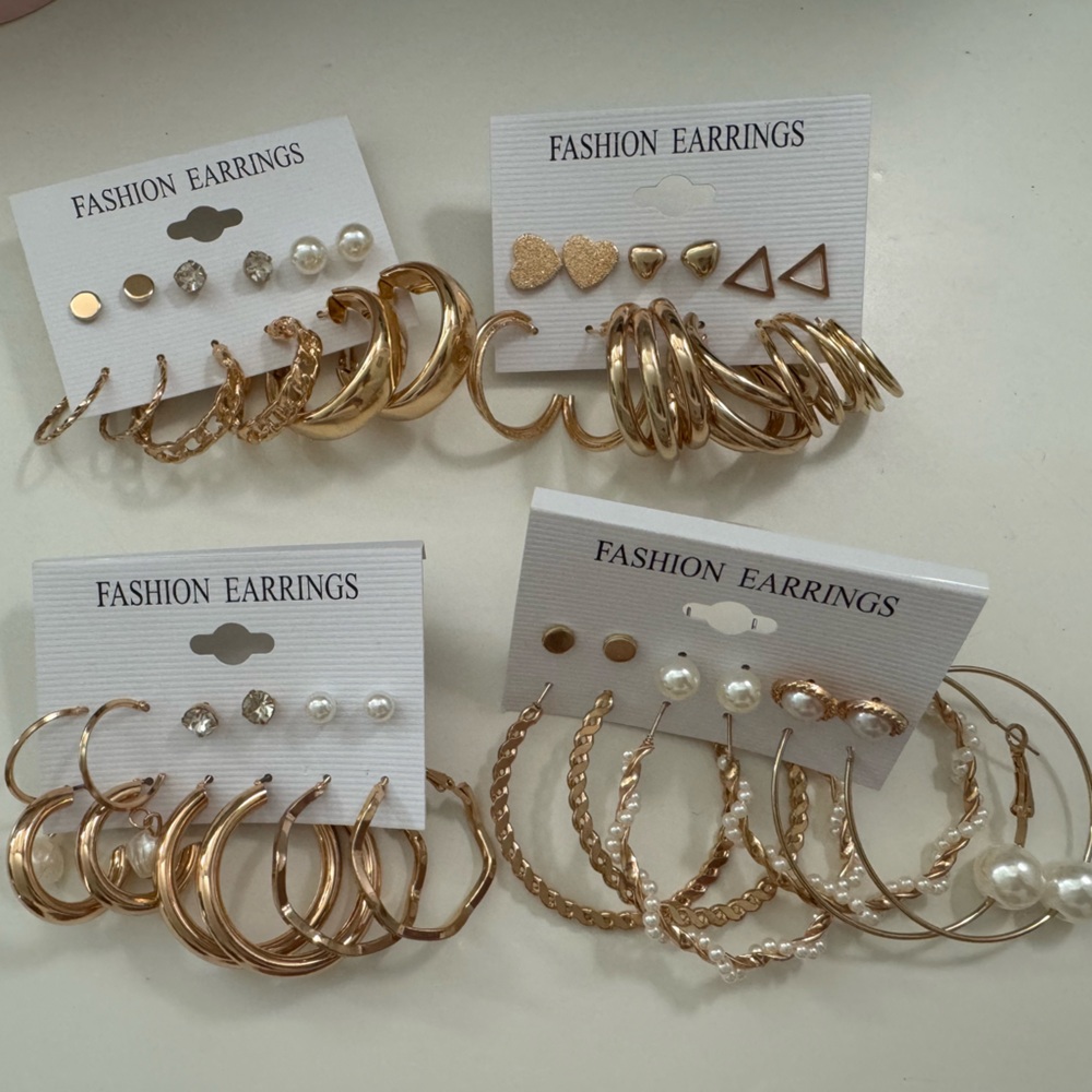 24 Pairs Gold Assorted Earrings